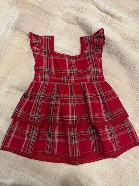 LoveShackFancy Red Plaid Ruffle Tiered Dress
